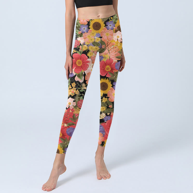 Buddha Stones Sunflowers Pink Purple Flowers Print Sports Fitness Leggings Women's Yoga Pants - image 6