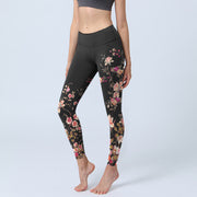 Foviel Rosa Rosen Einband Blumen Drucken Gym Fitness Leggings Damen Yogahosen