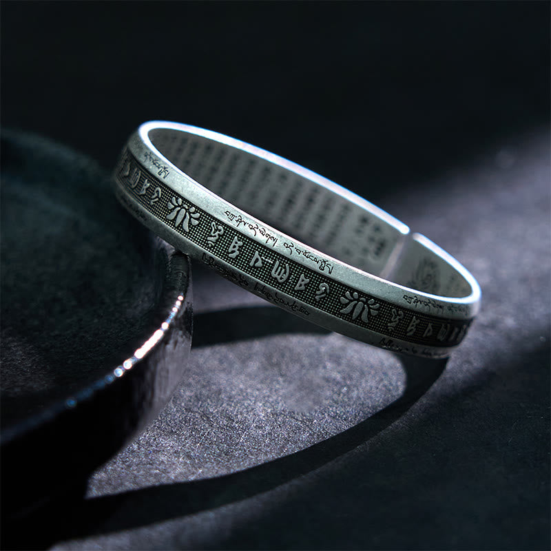 Foviel Mani Padme Hum Herz Sutra Mantra Lotus Frieden Meditation Manschettenarmband Armreif