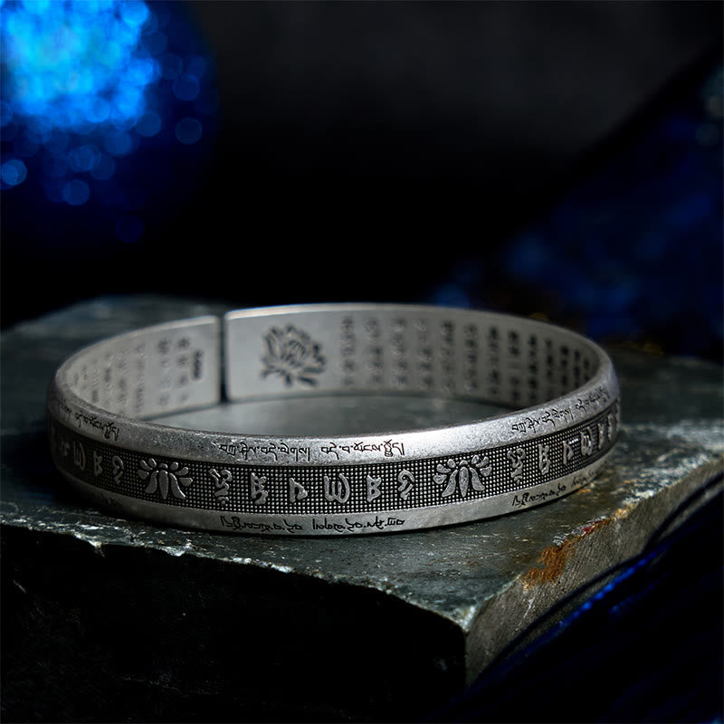 Foviel Mani Padme Hum Herz Sutra Mantra Lotus Frieden Meditation Manschettenarmband Armreif