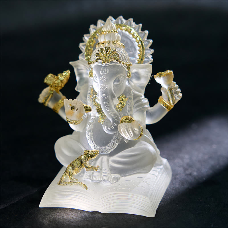 Foviel Transparent White Ganesh Ganpati Elephant Statue Protection Home Resin Decoration