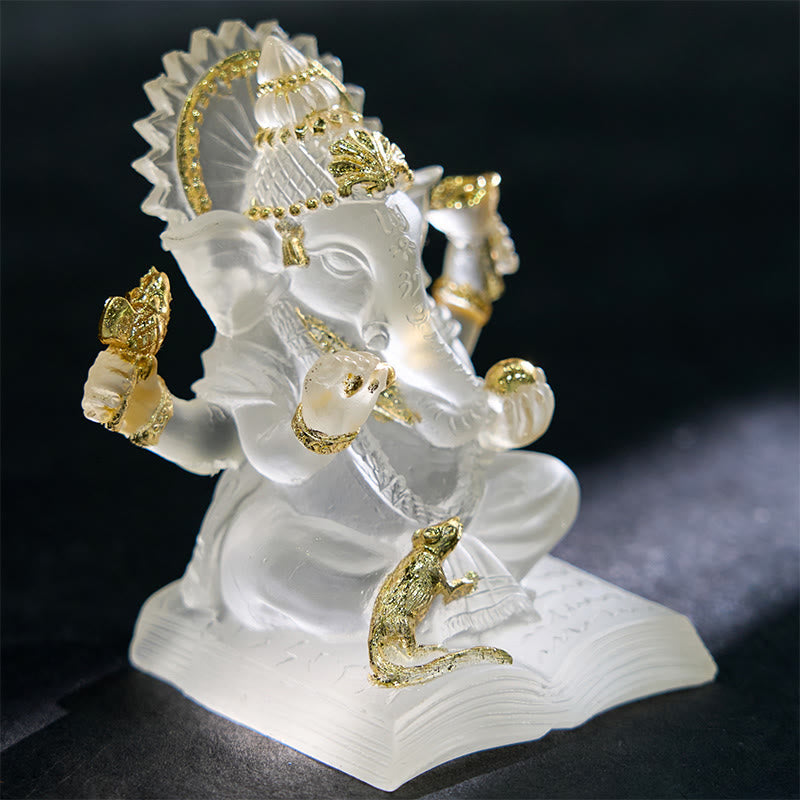 Foviel Transparent White Ganesh Ganpati Elephant Statue Protection Home Resin Decoration