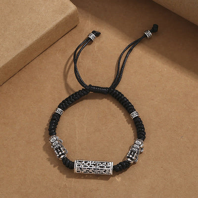 Foviel Tibetische schwarze Saite Kupfer Om Mani Padme Hum Pixiu Schutz Geflochten Armband
