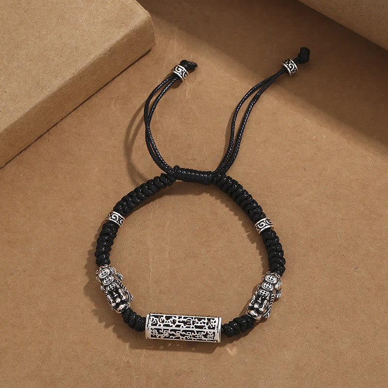 Foviel Tibetische schwarze Saite Kupfer Om Mani Padme Hum Pixiu Schutz Geflochten Armband