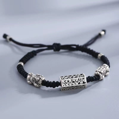 Foviel Tibetische schwarze Saite Kupfer Om Mani Padme Hum Pixiu Schutz Geflochten Armband