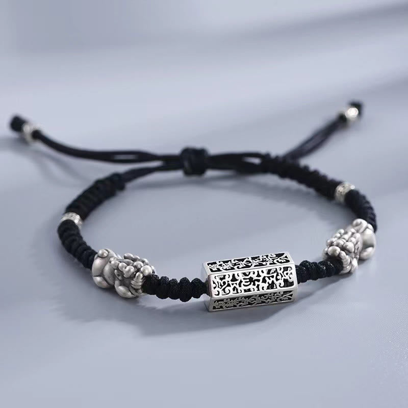 Foviel Tibetische schwarze Saite Kupfer Om Mani Padme Hum Pixiu Schutz Geflochten Armband