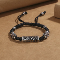 Foviel Tibetische schwarze Saite Kupfer Om Mani Padme Hum Pixiu Schutz Geflochten Armband