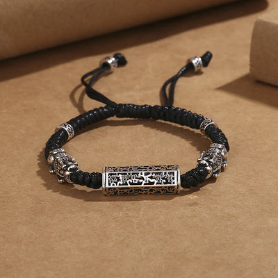 Foviel Tibetische schwarze Saite Kupfer Om Mani Padme Hum Pixiu Schutz Geflochten Armband