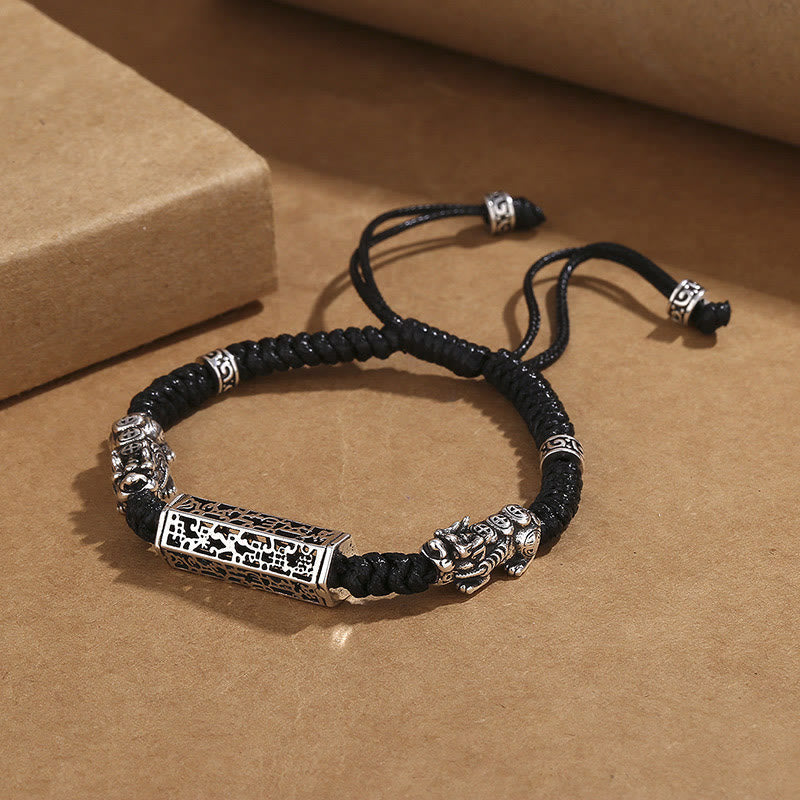 Foviel Tibetische schwarze Saite Kupfer Om Mani Padme Hum Pixiu Schutz Geflochten Armband