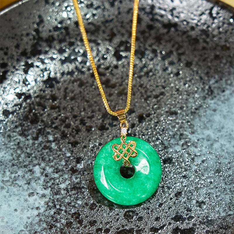 Foviel Natural Cyan Jade Peace Buckle Chinese knot Success Necklace Pendant