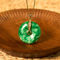 Foviel Natural Cyan Jade Peace Buckle Healing Necklace Pendant