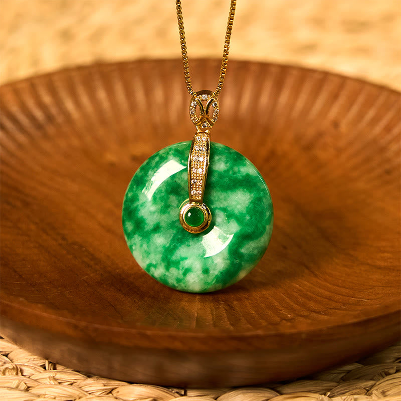 Foviel Natural Cyan Jade Peace Buckle Healing Necklace Pendant