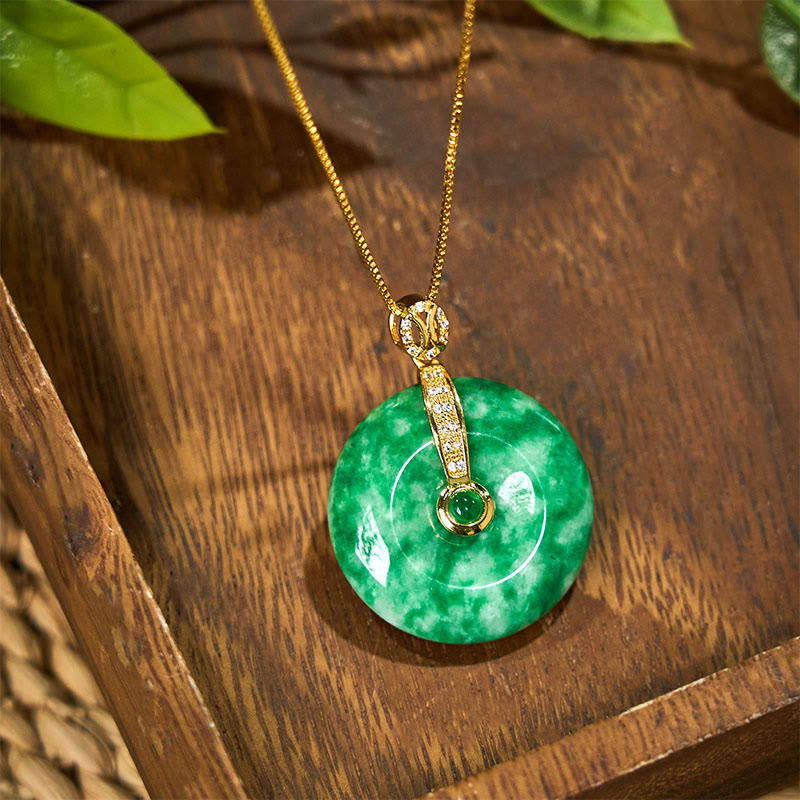 Foviel Natural Cyan Jade Peace Buckle Healing Necklace Pendant