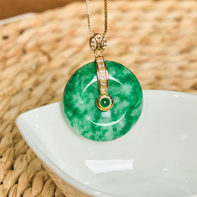 Foviel Natural Cyan Jade Peace Buckle Healing Necklace Pendant