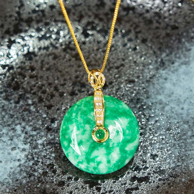 Foviel Natural Cyan Jade Peace Buckle Healing Necklace Pendant