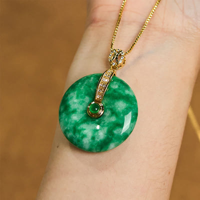 Foviel Natural Cyan Jade Peace Buckle Healing Necklace Pendant