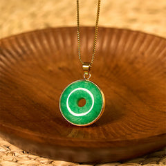 Foviel Natural Cyan Jade Peace Buckle Healing Luck Necklace Pendant