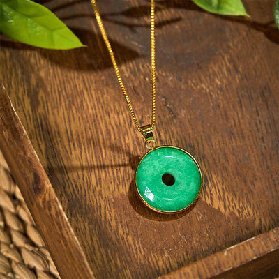 Foviel Natural Cyan Jade Peace Buckle Healing Luck Necklace Pendant