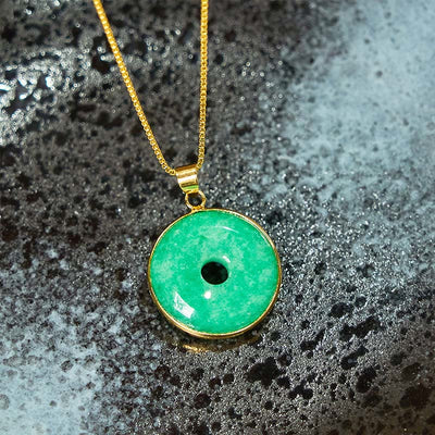 Foviel Natural Cyan Jade Peace Buckle Healing Luck Necklace Pendant