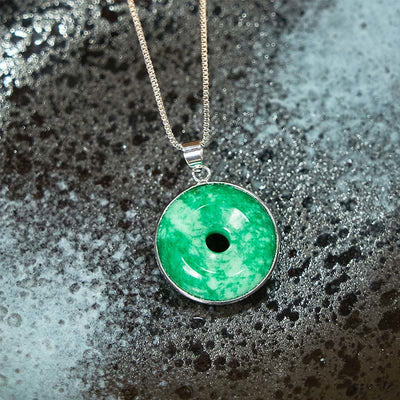 Foviel Natural Cyan Jade Peace Buckle Healing Luck Necklace Pendant