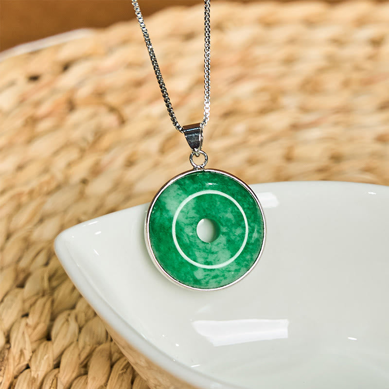 Foviel Natural Cyan Jade Peace Buckle Healing Luck Necklace Pendant