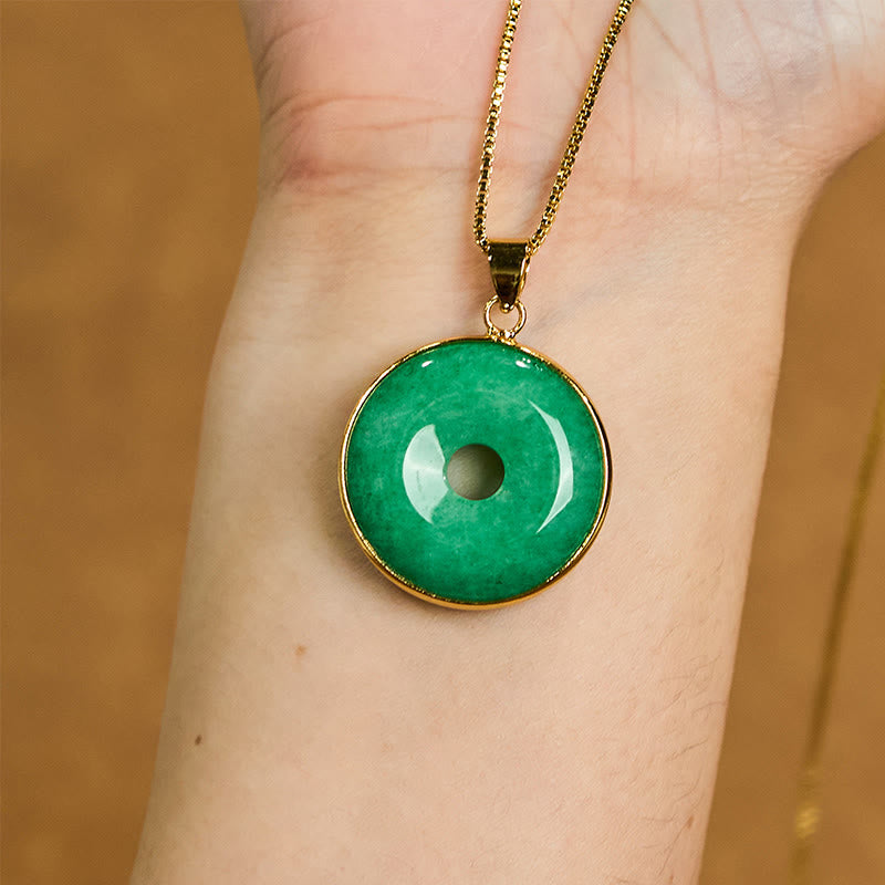 Foviel Natural Cyan Jade Peace Buckle Healing Luck Necklace Pendant