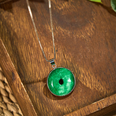 Foviel Natural Cyan Jade Peace Buckle Healing Luck Necklace Pendant
