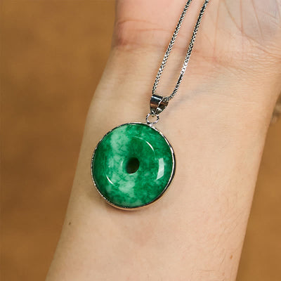 Foviel Natural Cyan Jade Peace Buckle Healing Luck Necklace Pendant