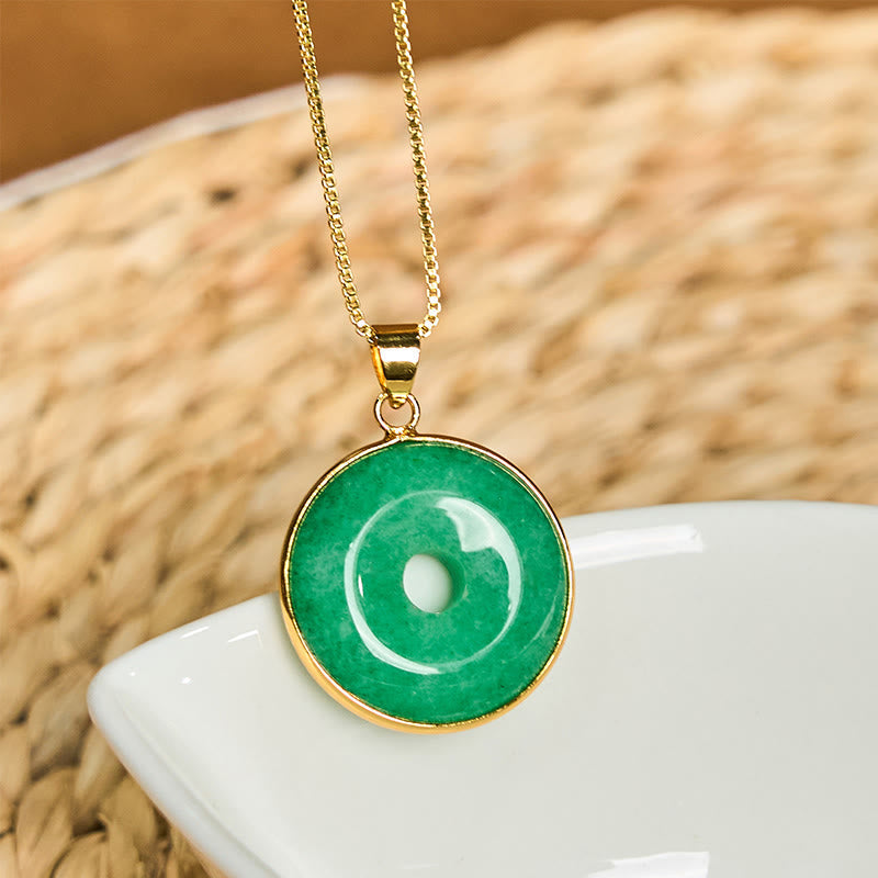 Foviel Natural Cyan Jade Peace Buckle Healing Luck Necklace Pendant