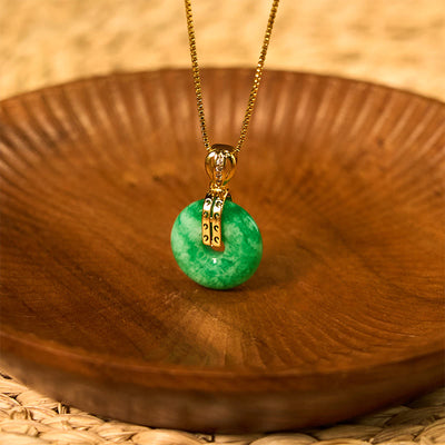 Foviel Cyan Jade Peace Buckle Healing Luck Necklace Pendant