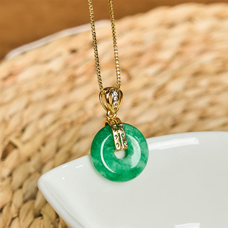 Foviel Cyan Jade Peace Buckle Healing Luck Necklace Pendant