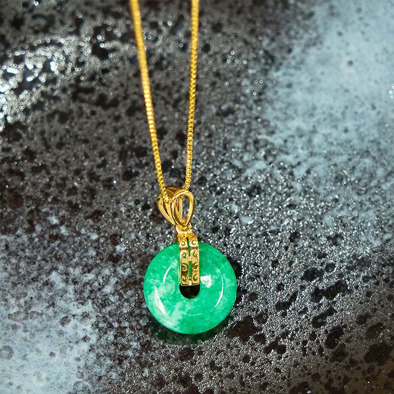 Foviel Cyan Jade Peace Buckle Healing Luck Necklace Pendant