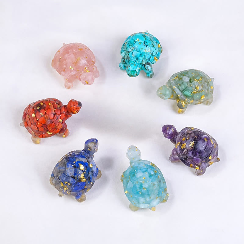 Foviel Natural Crystal Gravel Drip Resin Small Turtle Decoration Statue