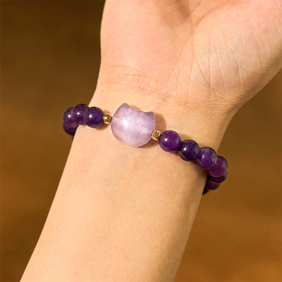 Foviel M. Amethyst Grüne Aventurin Rose QuartzForite Cat Kopf Balance Glück Armband