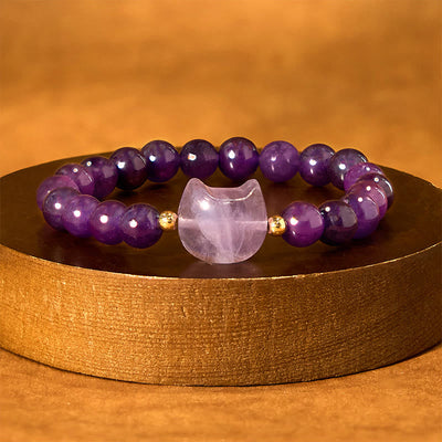 Foviel M. Amethyst Grüne Aventurin Rose QuartzForite Cat Kopf Balance Glück Armband