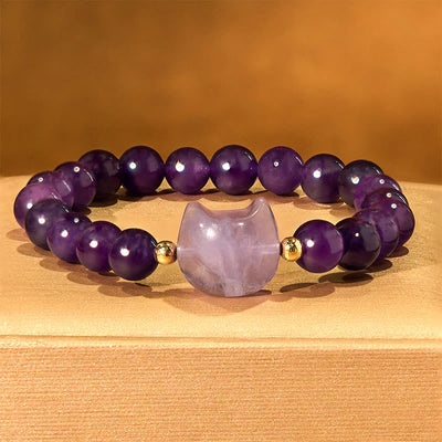 Foviel M. Amethyst Grüne Aventurin Rose QuartzForite Cat Kopf Balance Glück Armband