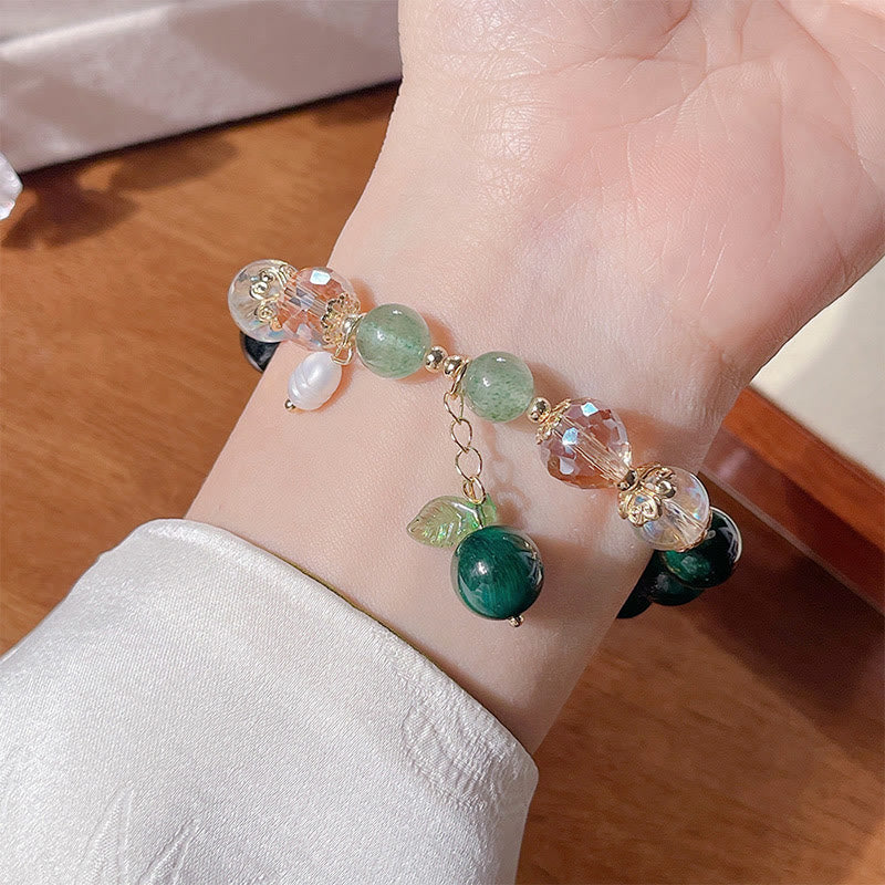 Foviel Natural Green Tiger Eye Beads Green Leaf Positive Bracelet
