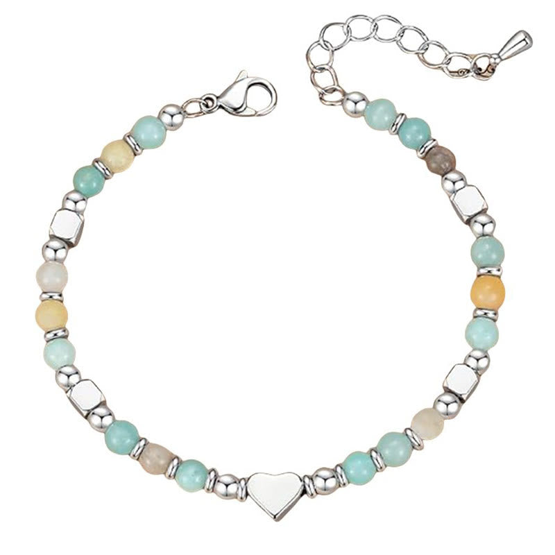 Buddha Stones Natural Stone Amazonite Amethyst Lazurite Rose Quartz Heart Positive Balance Bracelet - image 4