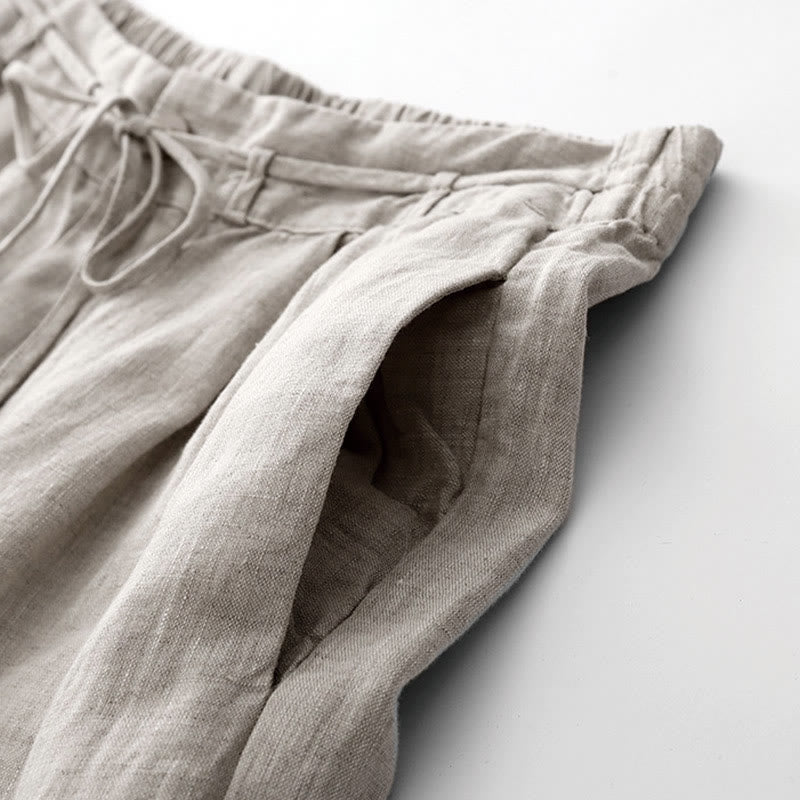 Buddha Stones Summer Plain Color Ankle-Length Drawstring Cotton Linen Women's Wide Leg Pants With Pockets Zipper - image 14