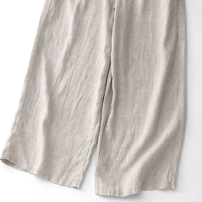 Buddha Stones Summer Plain Color Ankle-Length Drawstring Cotton Linen Women's Wide Leg Pants With Pockets Zipper - image 18