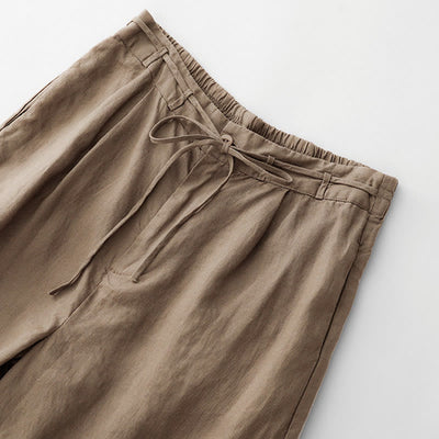 Buddha Stones Summer Plain Color Ankle-Length Drawstring Cotton Linen Women's Wide Leg Pants With Pockets Zipper - image 3