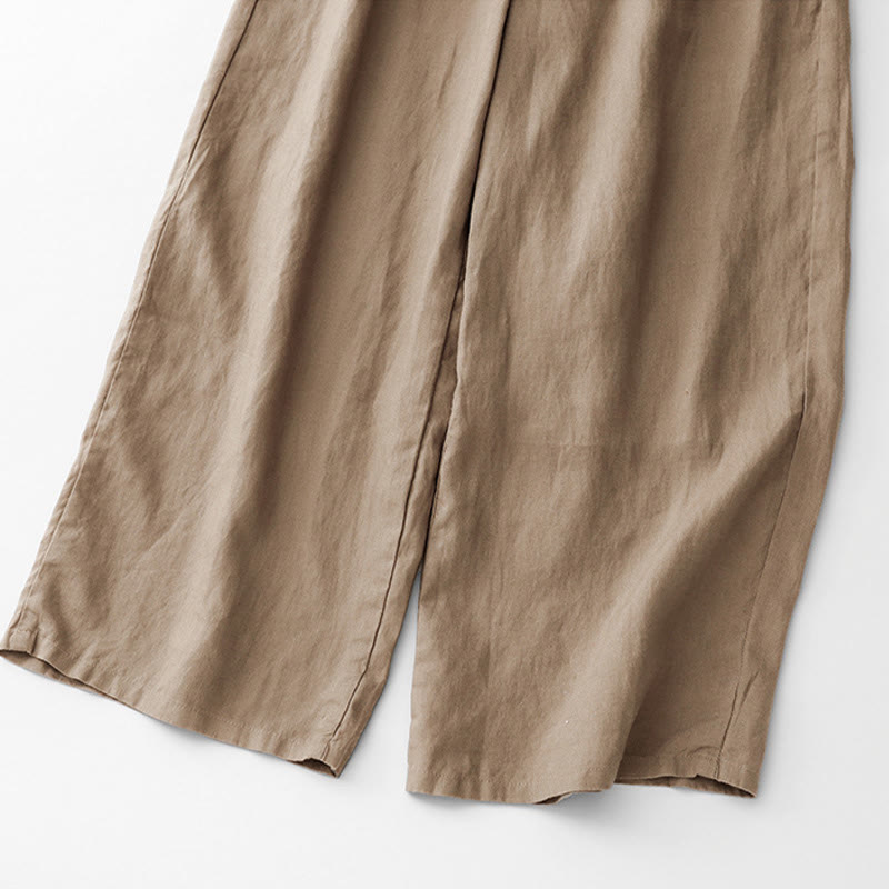 Buddha Stones Summer Plain Color Ankle-Length Drawstring Cotton Linen Women's Wide Leg Pants With Pockets Zipper - image 6