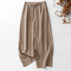 Buddha Stones Summer Plain Color Ankle-Length Drawstring Cotton Linen Women's Wide Leg Pants With Pockets Zipper - BurlyWood - US8-10，UK/AU12-14，EU40-42 (2XL) - image 0