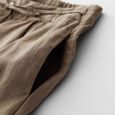 Buddha Stones Summer Plain Color Ankle-Length Drawstring Cotton Linen Women's Wide Leg Pants With Pockets Zipper - image 2