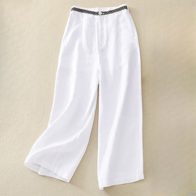 Buddha Stones Summer Plain Color 7-8 Length Women's Wide Leg Cropped Pants With Pockets Zipper - White - US8-10，UK/AU12-14，EU40-42 (2XL) - image 15