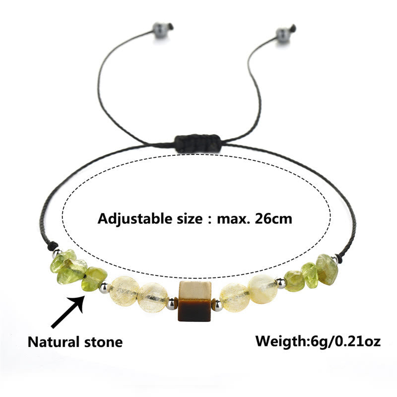 Foviel Find Your Joy Peridot Citrine Tiger Eye Peace Rope Bracelet