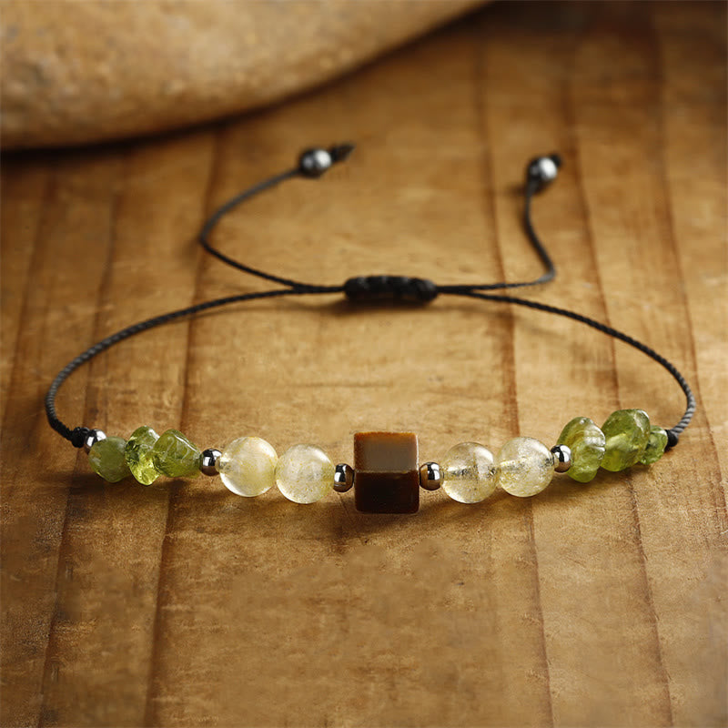 Foviel Find Your Joy Peridot Citrine Tiger Eye Peace Rope Bracelet