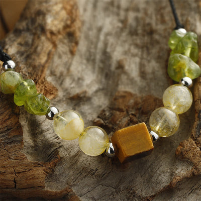 Foviel Find Your Joy Peridot Citrine Tiger Eye Peace Rope Bracelet