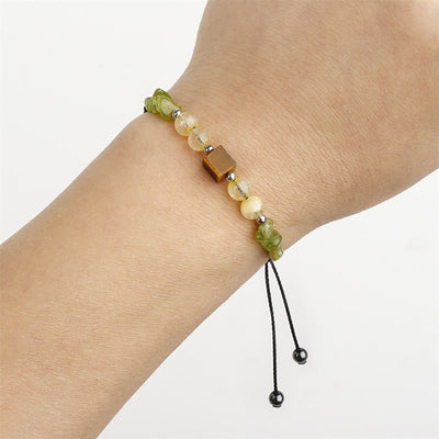 Foviel Find Your Joy Peridot Citrine Tiger Eye Peace Rope Bracelet