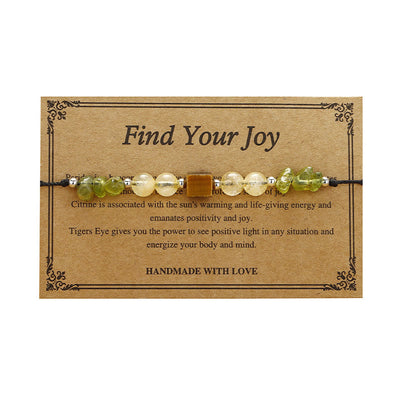 Foviel Find Your Joy Peridot Citrine Tiger Eye Peace Rope Bracelet